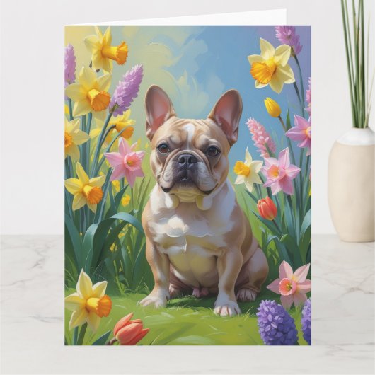 Französische Bulldog-Frühlingsblumen Malerei Karte (Vorderseite)