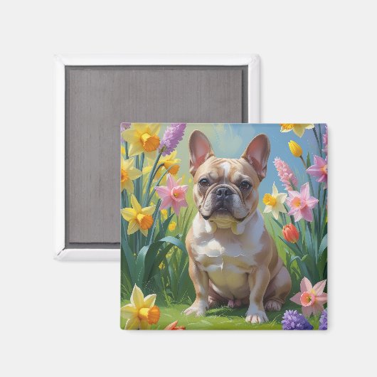 Französische Bulldog-Frühlingsblumen Malerei Magnet (Vorderseite/Rückseite)