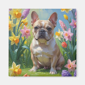 Französische Bulldog-Frühlingsblumen Malerei Magnet (Vorne)
