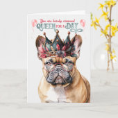 Französische Bulldog-Königin zum Geburtstag Karte (Gelbe Blume)