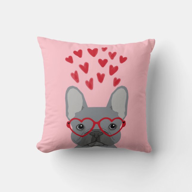 Französische Bulldog-Liebe Valentines PIllow Kissen (Vorderseite)