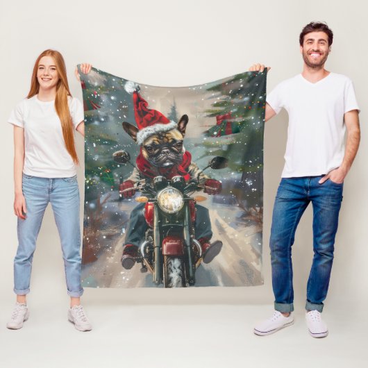 Französische Bulldog-Motorrad-Weihnachten Fleecedecke (Beispiel)