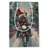 Französische Bulldog-Motorrad-Weihnachten Mittlere Geschenktüte (Vorderseite)