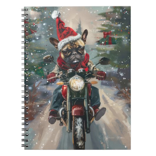 Französische Bulldog-Motorrad-Weihnachten Notizblock (Vorderseite)