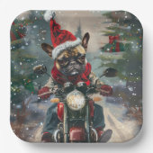 Französische Bulldog-Motorrad-Weihnachten Pappteller (Vorderseite)