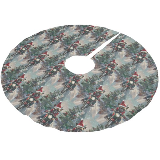 Französische Bulldog-Motorrad-Weihnachten Polyester Weihnachtsbaumdecke (Schrägansicht)