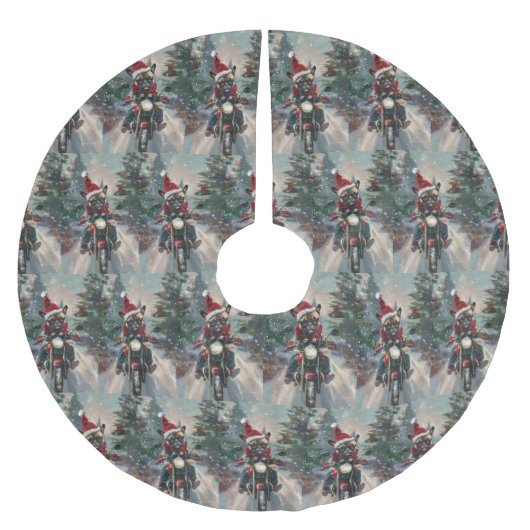 Französische Bulldog-Motorrad-Weihnachten Polyester Weihnachtsbaumdecke (Vorderseite)
