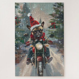 Französische Bulldog-Motorrad-Weihnachten Puzzle