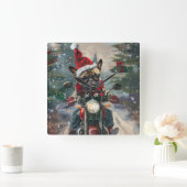 Französische Bulldog-Motorrad-Weihnachten Quadratische Wanduhr (Zuhause)