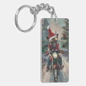 Französische Bulldog-Motorrad-Weihnachten Schlüsselanhänger (Vorderseite links)
