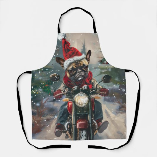 Französische Bulldog-Motorrad-Weihnachten Schürze (Vorderseite)