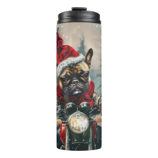 Französische Bulldog-Motorrad-Weihnachten Thermosbecher (Vorderseite)