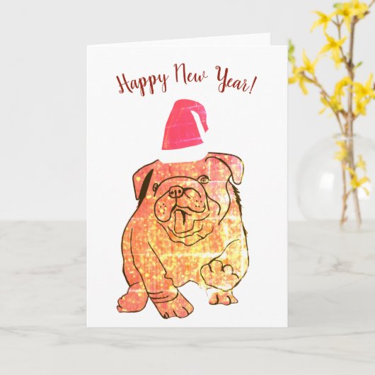 Französische Bulldog-Neujahrskarte Karte (Gelbe Blume)