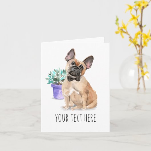Französische Bulldog-Personalisierte Textgrüßkarte Karte (Gelbe Blume)