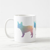 Französische Bulldog-Silhouette mit farbenfroher G Kaffeetasse (Links)