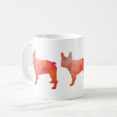 Französische Bulldog-Silhouette mit farbenfroher G Kaffeetasse (Vorderseite Links)