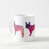 Französische Bulldog-Silhouette mit farbenfroher G Kaffeetasse (Vorderseite Links)