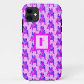 Französische Bulldog-Silhouette Pink & Blue Monogr Case-Mate iPhone Hülle (Rückseite)