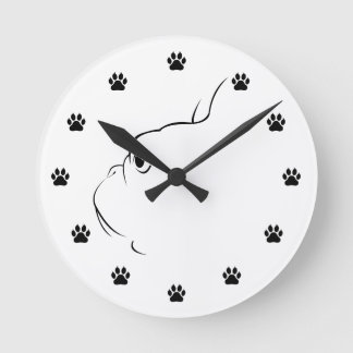 Französische Bulldog-Silhouette Runde Wanduhr