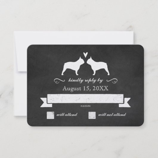 Französische Bulldog-Silhouetten Hochzeitslehre UA RSVP Karte (Vorderseite)