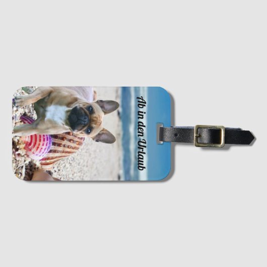 Französische Bulldogge am Meer Urlaub Gepäckanhänger (Vorderseite (Horizontal))