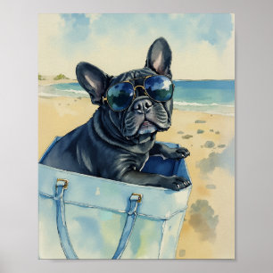 Französische Bulldogge am Strand Aquarell Poster