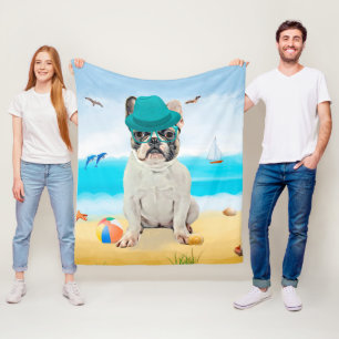Französische Bulldogge am Strand Fleecedecke