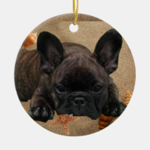 Französische Bulldogge am Strand French Bulldog  Keramik Ornament