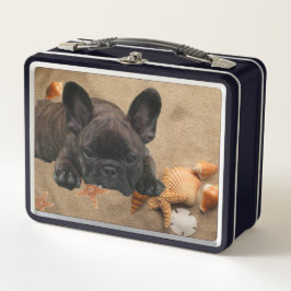 Französische Bulldogge am Strand French Bulldog Metall Brotdose