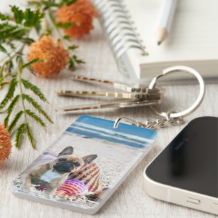 Französische Bulldogge am Strand French Bulldog Schlüsselanhänger