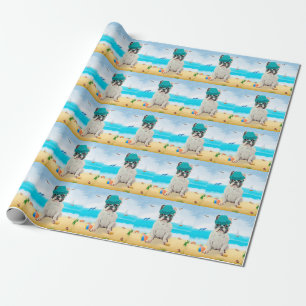 Französische Bulldogge am Strand Geschenkpapier