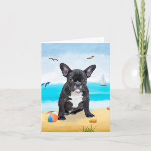 Französische Bulldogge am Strand Karte