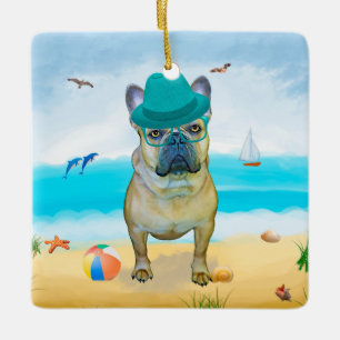 Französische Bulldogge am Strand Keramikornament
