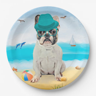 Französische Bulldogge am Strand Pappteller