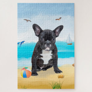 Französische Bulldogge am Strand Puzzle