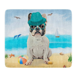 Französische Bulldogge am Strand Schneidebrett