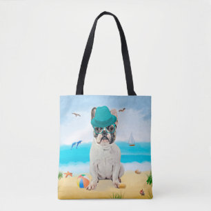 Französische Bulldogge am Strand Tasche