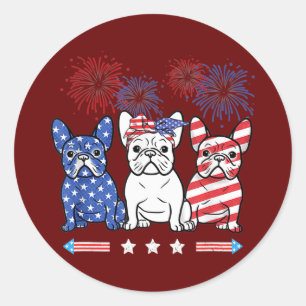 Französische Bulldogge Amerikanische Flagge 4. Jul Runder Aufkleber