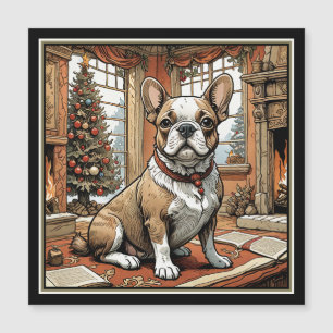 Französische Bulldogge an Weihnachtsbaum Magnetkarte