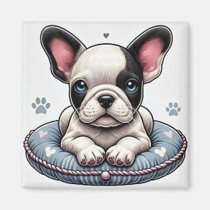 Französische Bulldogge auf einem herzförmigen Kiss Magnet