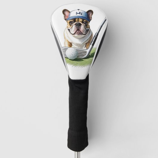 Französische Bulldogge auf Golfplatz im Urlaub Golf Headcover (Vorderseite)