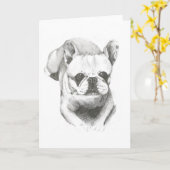 Französische Bulldogge auf leerer Karte (Gelbe Blume)