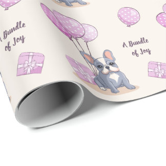Französische Bulldogge auf rosa Luftballon Mädchen Geschenkpapier