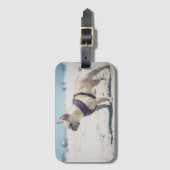 Französische Bulldogge auf Strand Gepäckanhänger (Vorderseite Vertikal)