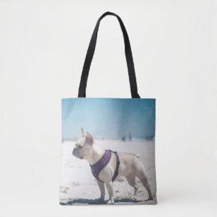 Französische Bulldogge auf Strand Tasche