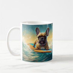 Französische Bulldogge Beach Surfen Malerei Kaffeetasse