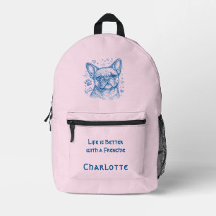 Französische Bulldogge blaue Lineart Kritzelei Fre Bedruckter Rucksack