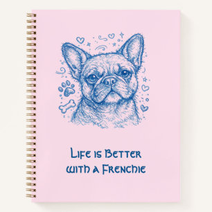 Französische Bulldogge blaue Lineart Kritzelei Fre Notizblock