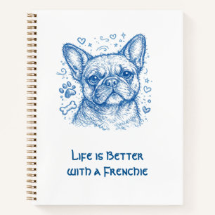 Französische Bulldogge blaue Lineart Kritzelei Fre Notizblock