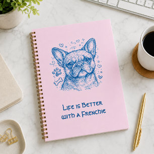 Französische Bulldogge blaue Lineart Kritzelei Fre Notizblock